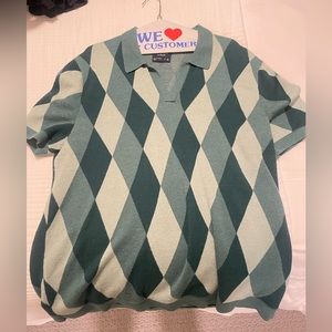 Abercrombie & Fitch Green Pattern Knit Polo. Size Large